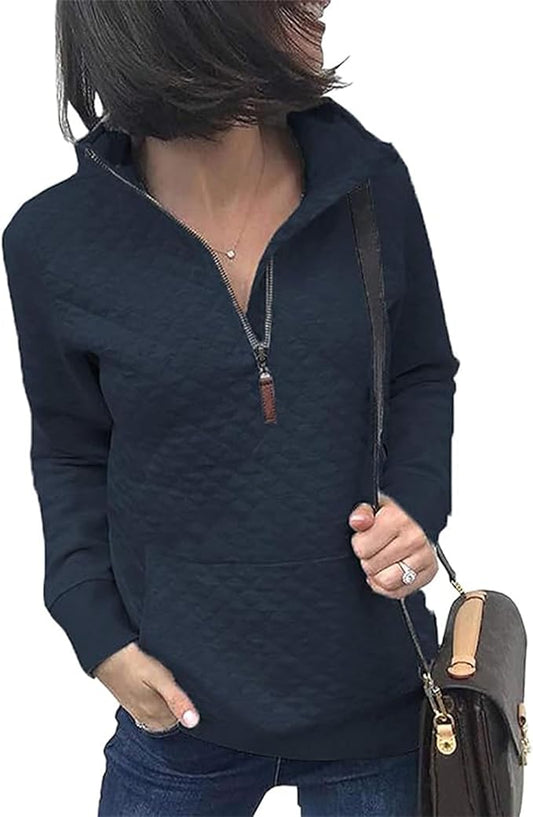BTFBM Women Fashion Quilted Pattern Lightweight Zipper Long Sleeve Plain Casual Ladies Sweatshirts Pullovers Shirts Tops by BTFBM
