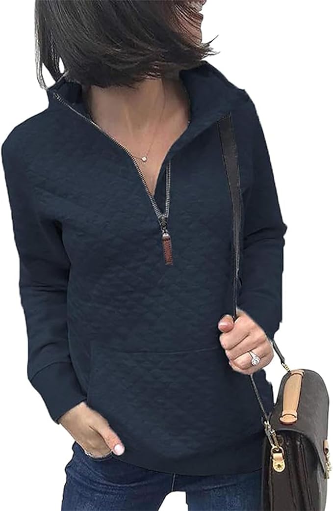 BTFBM Women Fashion Quilted Pattern Lightweight Zipper Long Sleeve Plain Casual Ladies Sweatshirts Pullovers Shirts Tops by BTFBM