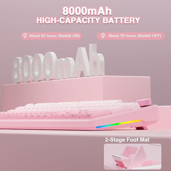 AULA F108 PRO - Wireless Mechanical Keyboard with Screen & Knob,Full Size Keyboard with 8000mAh Battery,Pre-lubed Switches,Side Printed PBT Keycaps,RGB Backlit Hot Swappable Custom Pink Keyboards - Image 6