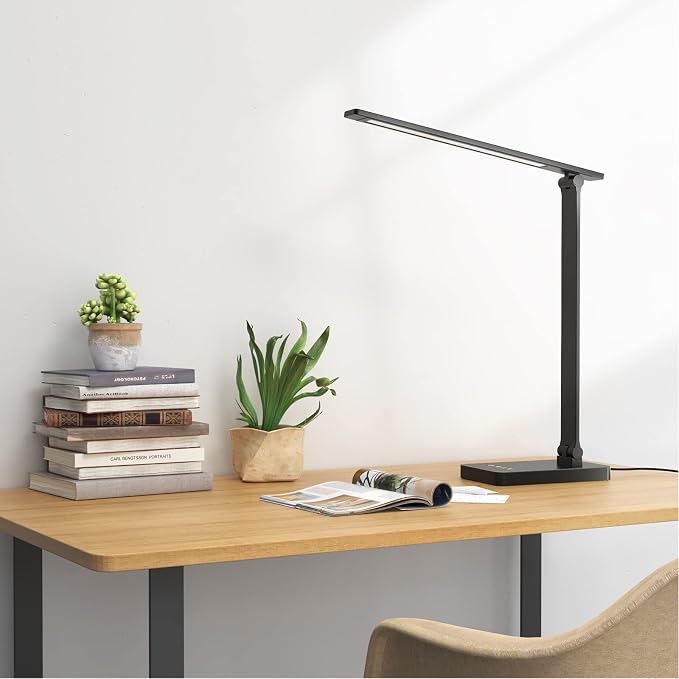 Lepro Desk Lamp with USB Charging Port for Home Office, 650LM 9.5W, Black | Dimmable Task Light, 5 Colors 5 Brightness, Eye Caring Table Lamp for Dorm Room, Sewing, Crafting, Reading, Nail, Drafts - Image 3