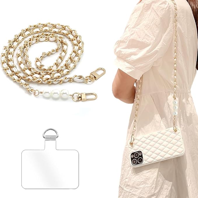 Phone Crossbody Chain Cell Phone Lanyard,Leather+Metal Shouder Strap Universal Phone Strap with Phone Tether Patches (K) by Turkalla