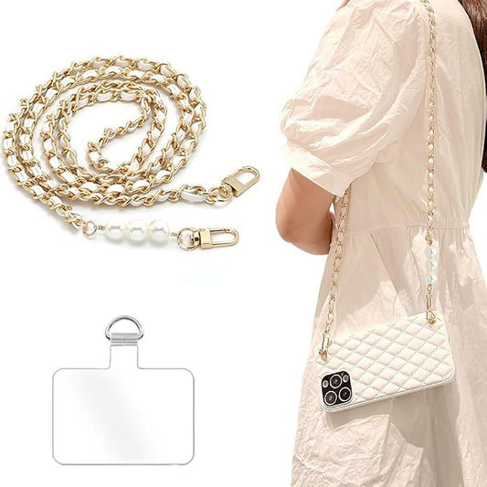 Phone Crossbody Chain Cell Phone Lanyard,Leather+Metal Shouder Strap Universal Phone Strap with Phone Tether Patches (K) by Turkalla