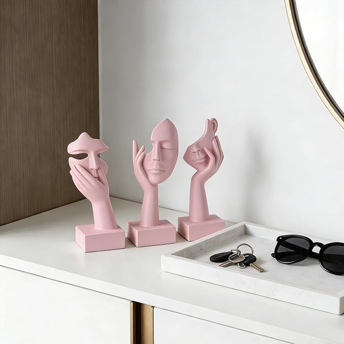 3 Pcs Thinker Small Statue Set - Pink Art Abstract Home Accent Figurines for Decor Woman Apartment Bookshelf Floating Shelf Coffee Table Office Desk Bathroom Counter Decor (3 Pcs Pink, 6") - Image 6