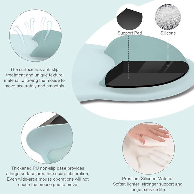 MOSISO Wrist Rest Support for Mouse Pad&Keyboard Set, Aquamarine | Circle Curved Ergonomic Mousepad Non-Slip Base Home/Office Pain Relief&Easy Typing Pad with Soft Cloth&Silicone Lining - Image 2