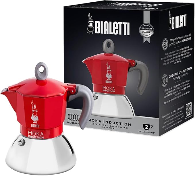 Bialetti - Moka Induction, Moka Pot, Suitable for all Types of Hobs, 2 Cups Espresso (2.8 Oz), Red by Bialetti