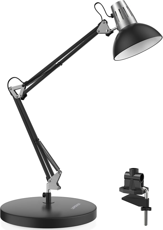 LEPOWER Metal Adjustable Desk Lamp with Clamp, Swing Arm for Home Office | Gooseneck, Architect Style, Eye-Caring Table Lamp, On/Off Switch, E26 Base, Reading for Dorm, Bedroom, Study, Back to School by LEPOWER