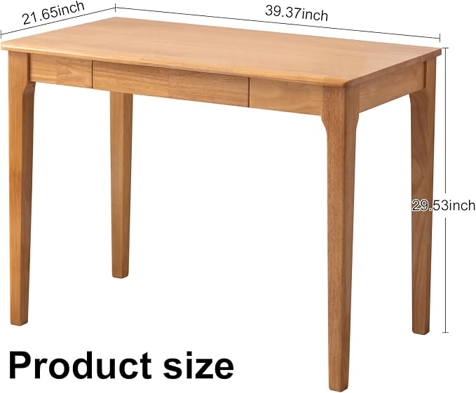 Solid Wood Desk with Drawer, Small Computer Desk for Small Spaces, Gaming Study Home Office Desks for Work, Student PC Desk for Bedroom, Escritorios para Cuartos (Wood Color, 39.4 inch) - Image 2