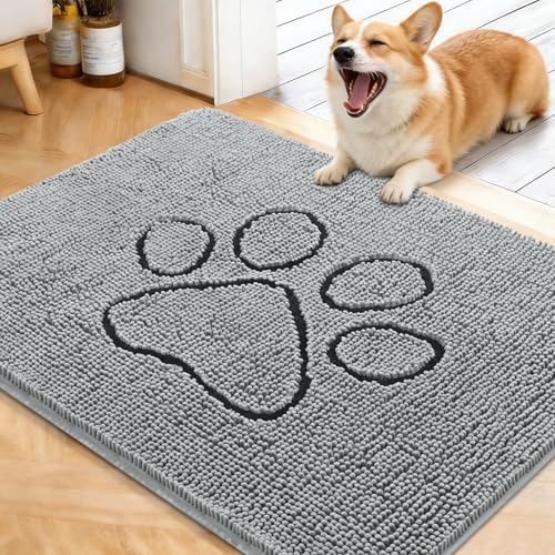 OLANLY Dog Door Mat for Muddy Paws 40x32, Paw Print Design Chenille Mud Mat by OLANLY