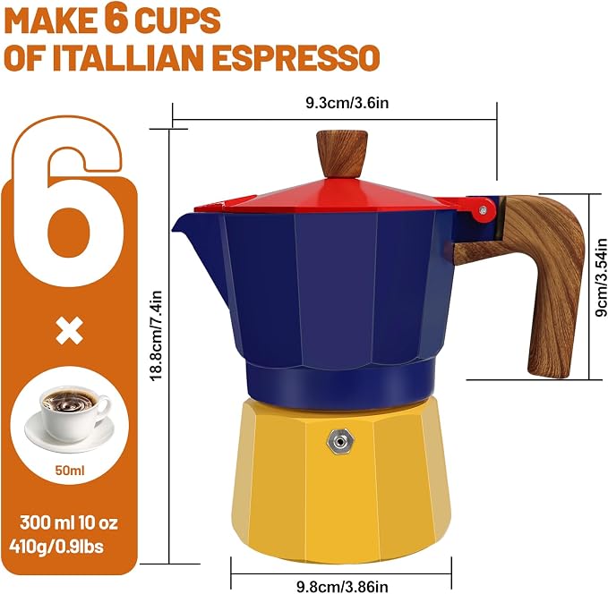 6 Cup Aluminum Espresso Stovetop Moka Pot Express Coffee Maker Percolator Italian Classic Mocha Coffee Machine for Italian and Cuban Cafe Brewing for Home Camping 300ml 10oz - Image 2