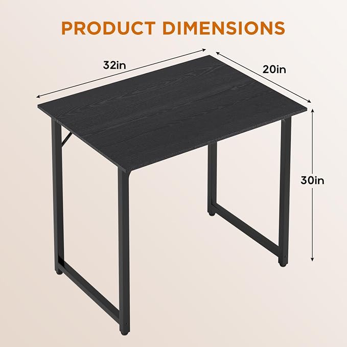 PayLessHere | 32 Inch Computer Desk | Black | Sturdy Office Desk | Metal Frame, Adjustable Feet | Water-Resistant, Scratchproof Surface | Writing Table for Home Office or Study | Pack of 1 - Image 3