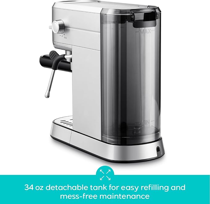 CASABREWS CM5418 Compact Espresso Machine with Milk Frothing Steam Wand | Stainless Steel, 20-Bar Pump, Built-in Pressure Gauge, Powerful Steam Wand for Cappuccino Latte for Home, 34oz Water Tank - Image 5