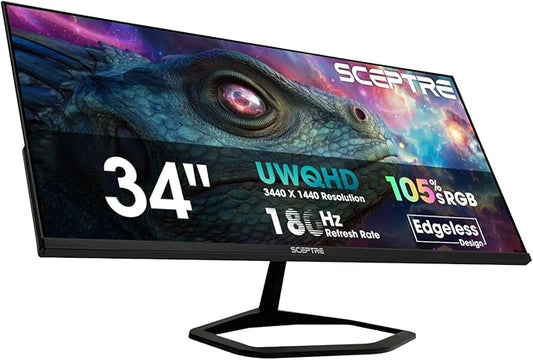 New! Sceptre 34-inch Prime Gaming Monitor 3440 x 1440 up to 180Hz DisplayPort HDMI Build-in Speakers, Machine Black 2027 (E345B-QU180D Series) by SceptreInc