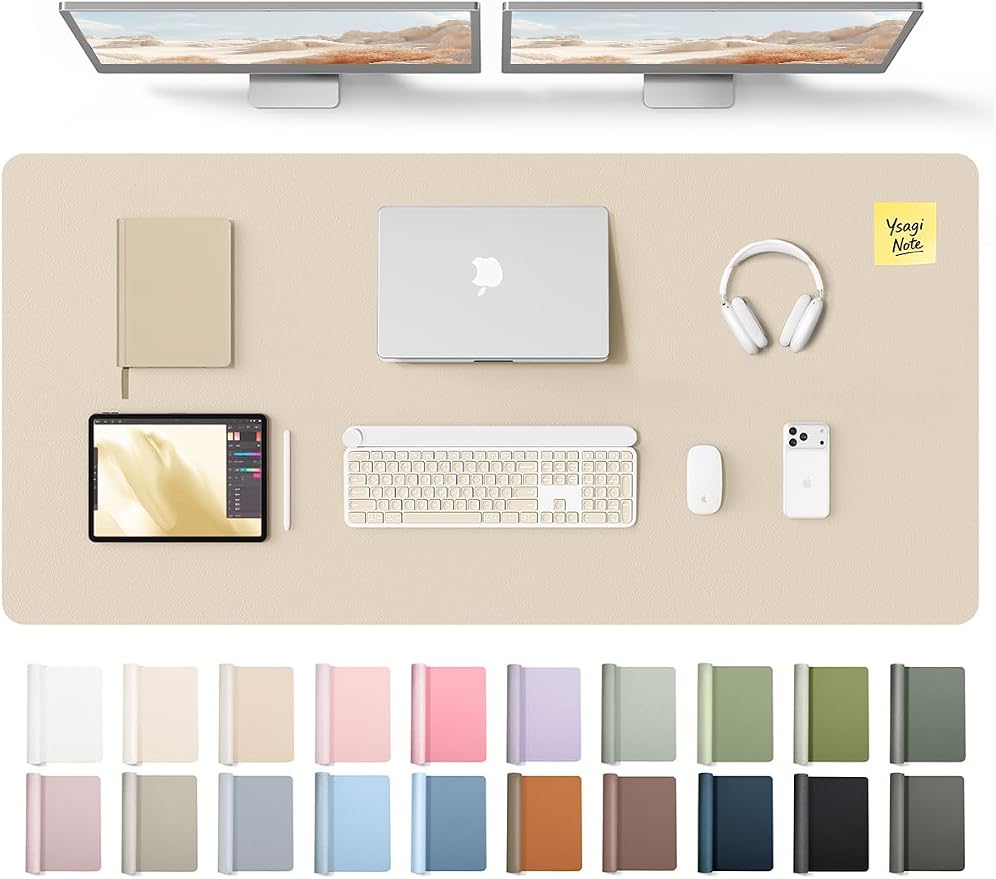 YSAGi Leather Desk Pad Protector, Office Desk Mat, Large Mouse Pad, Non-Slip PU Leather Desk Blotter, Laptop Desk Pad, Waterproof Desk Writing Pad for Office and Home (Eggshell, 55" x 24") by YSAGi