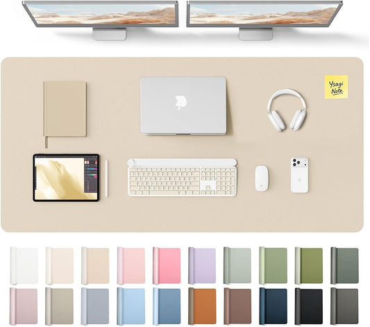 YSAGi Leather Desk Pad Protector, Office Desk Mat, Large Mouse Pad, Non-Slip PU Leather Desk Blotter, Laptop Desk Pad, Waterproof Desk Writing Pad for Office and Home (Eggshell, 55" x 24") by YSAGi