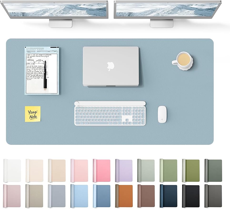 YSAGi Leather Desk Protector, Office Mat, Large Mouse Mat, Non-Slip PU Leather Blotter, Laptop Pad, Waterproof Writing Pad for Office and Home (Ice Blue, 47.2" x 23.6") by YSAGi