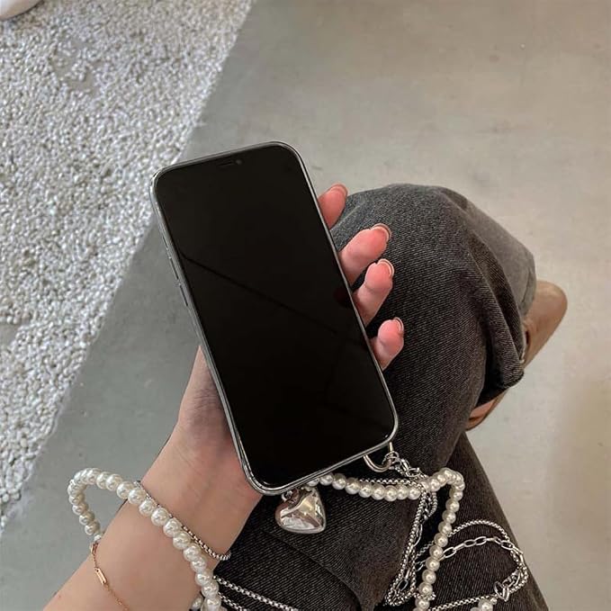Phone Crossbody Lanyard Double Phone Lanyard,Pearl Chain&Metal Chain Double Universal Phone Strap with Phone Tether Patches for Most Phone(K) - Image 7