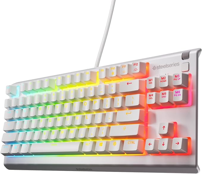 SteelSeries Apex 3 TKL White RGB Gaming Keyboard — Tenkeyless Compact Form Factor — 8-Zone RGB Illumination — Water and Dust Resistant — Whisper-Quiet Gaming Switch by Unknown