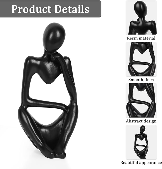 Sandstone Resin Thinker Style Abstract Sculpture Statue Collectible Figurines Home Office Bookshelf Desktop Decor (Small Black, Right) - Image 4
