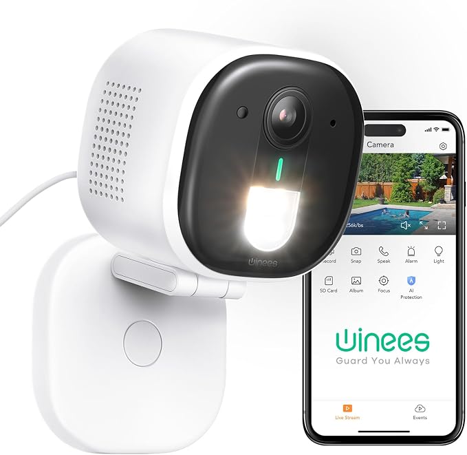 winees Security Cameras Outdoor, Wired 2K Wi-Fi Cameras for Home Security, 2.4G Indoor Camera, Human/Pet AI Detection, Color Night Vision, 2-Way Audio, Support Cloud/128G SD Card Storage by WINEES