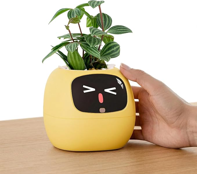 PLANTSIO Ivy Interactive AI Desk Companion, Smart Plant Pet with 100+ Expressions, Cute Indoor Planter for Office Decor, Unique Gift for Plant Lovers & Coworkers(Lemon) by PlantsIO
