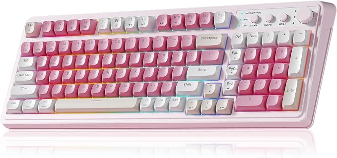 AULA 99 Key Keyboard, Wireless Pink Gaming Keyboard Creamy with Number Pad | Membrane Keyboard,RGB Backlit,Tri-Mode BT/2.4GHz/USB-C,2000mAh Rechargeable Thocky Clicky Creamy Sound Computer Keyboards by AULA