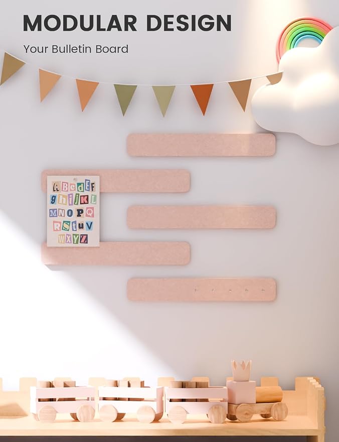 Fluxynara 13" x 2" Felt Wall Panels, Pink | 5-Pack Cork Board Alternative with 35 Push Pins, Adhesive Mounting for Bedroom Door or Home Office - Image 5