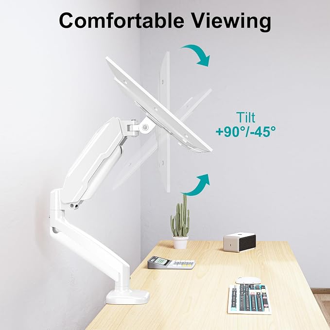MOUNT PRO Single Monitor Desk Mount - Articulating Gas Spring Arm, Removable VESA Mount for Computer Monitor Stand with Clamp and Grommet Base Fits 13 to 32 Inch Screen, VESA 75x75, 100x100, White - Image 3