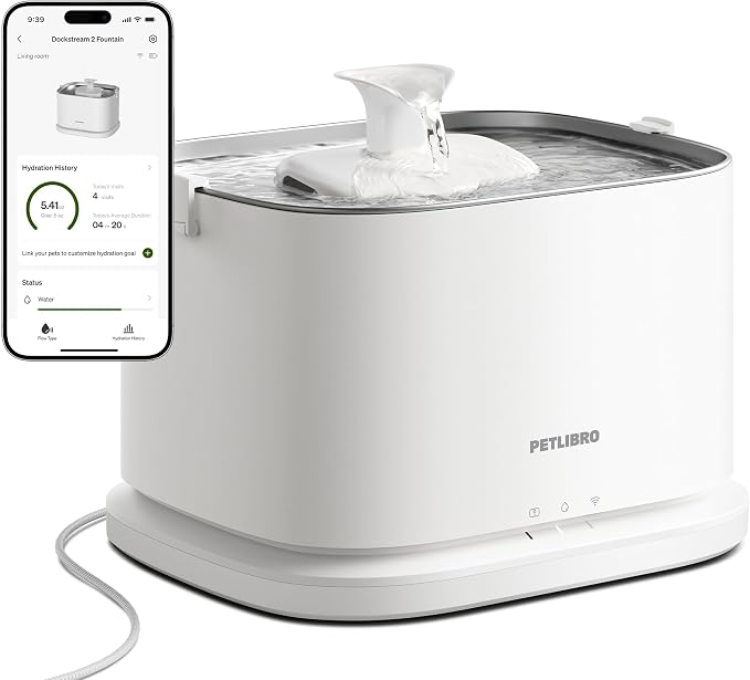 PETLIBRO Upgrade Cat Water Fountain Stainless Steel Tray, Dockstream 2 Cat Fountain Indoor, 3L/101oz Auto Cat Fountains for Drinking, App Monitoring Pet Water Fountain Dog, 5G WiFi Cat Water Dispenser by Unknown