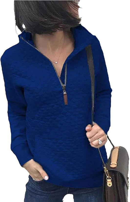 BTFBM Women Fashion Quilted Pattern Lightweight Zipper Long Sleeve Plain Casual Ladies Sweatshirts Pullovers Shirts Tops by BTFBM