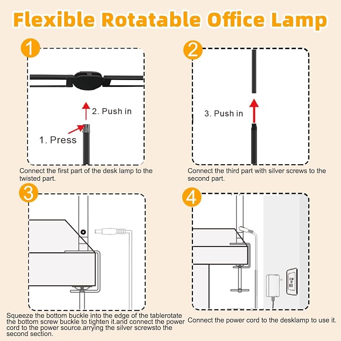 Double Head LED Desk Lamp for Office - Eye Caring Lamp with Clamp | Flexible Adjustable Lighting Gooseneck Desk Light, 4 Color Modes & 5 Brightness Levels for Monitor Workbench Study - Image 6