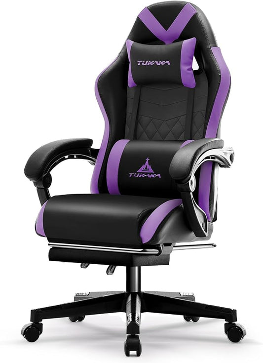 Gaming Chair,Ergonomic Massage Office Chair with Footrest,Purple | Pocket Spring Cushion,Reclining,Thick High Back,Headrest and Lumbar Support,Adjustable Leather Computer Chair Gamer Chair by TUKAKA