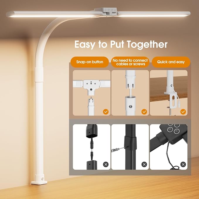 SIBRILLE LED Desk Lamp for Home Office - Dimmable Computer Desk Light with Clamp, Modern Architect Task Lamp with Color Changing, Flexible Desktop Lamp with Gooseneck for Monitor, Double Head, White - Image 6
