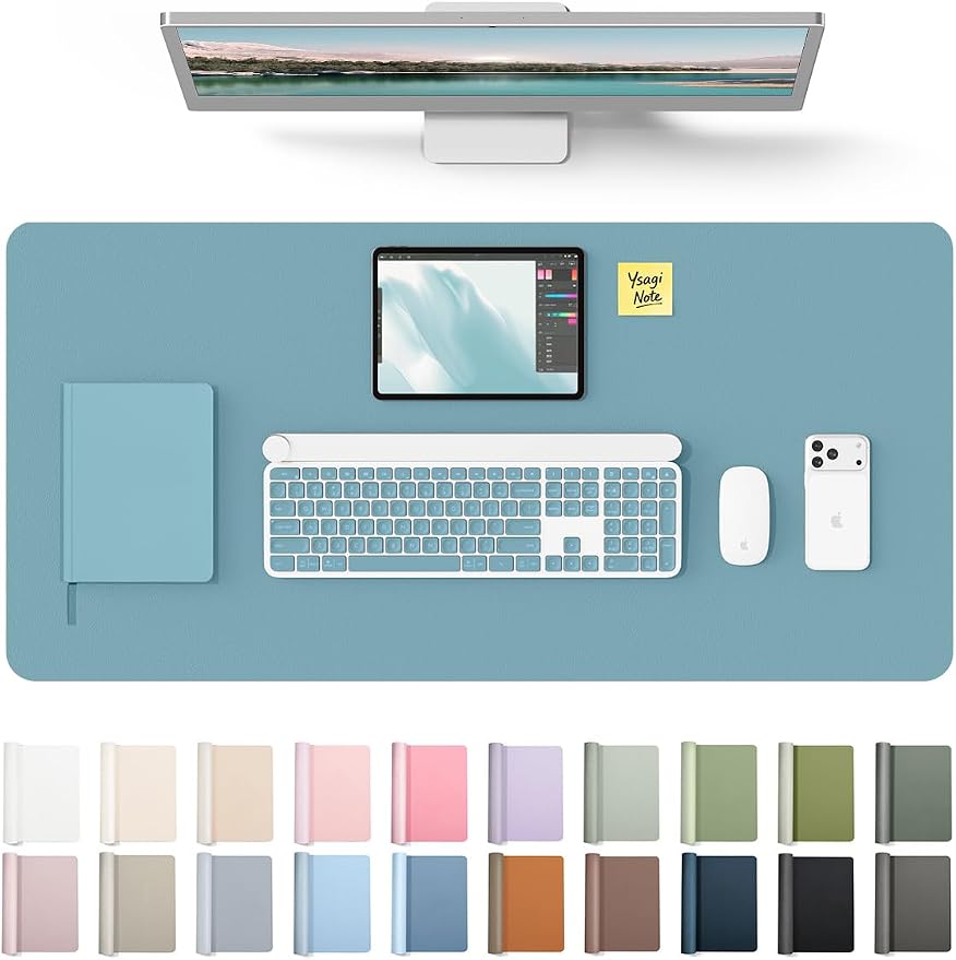 YSAGi Desk Protector&Blotter, Non-Slip Waterproof Leather Mouse Pad | Shields Scratches, Stains, Spills, Heat & Scuffs; Suede Non-Slip; Easy-Clean; Comfy Writing/Typing, 31.5" x 15.8",Aquamarine by YSAGi