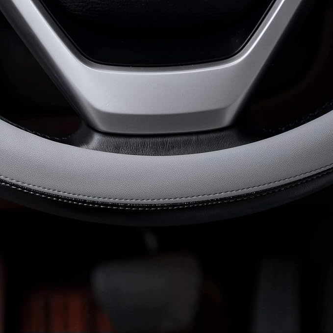 Valleycomfy Microfiber Leather Steering Wheel Covers Universal 15 inch (Gray) - Image 5