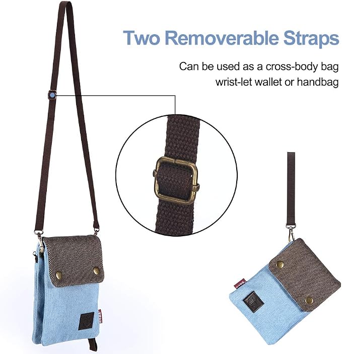 Dlames Canvas Small Cute Crossbody Cell Phone Purse Wallet Bag with Shoulder Strap for iPhone 15 Pro 14 Pro 13 Pro Galaxy S23 S22 S21 Google Pixel 5 4 3 - Blue - Image 4