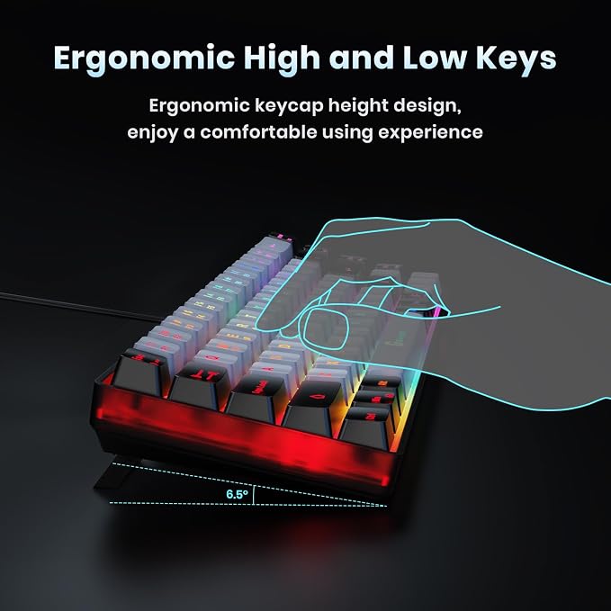 GEODMAER 65% Gaming Keyboard, Wired Backlit Mini Keyboard, Ultra-Compact Anti-Ghosting No-Conflict 68 Keys Membrane Gaming Wired Keyboard for PC Laptop Windows Gamer - Image 6