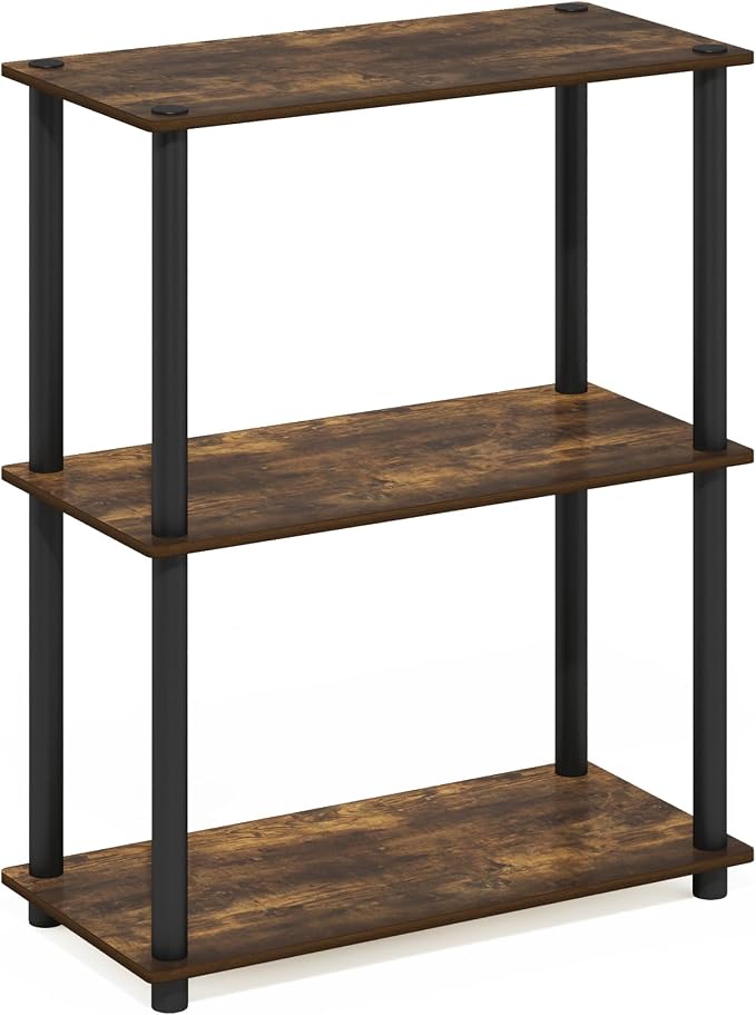 Furinno Turn-N-Tube Storage Shelves, 3-Tier Book Shelf, Corner Shelf, Toolless Open Shelves, for Organization and Storage, Living Room, Garage, Home Office, Amber Pine - Image 8