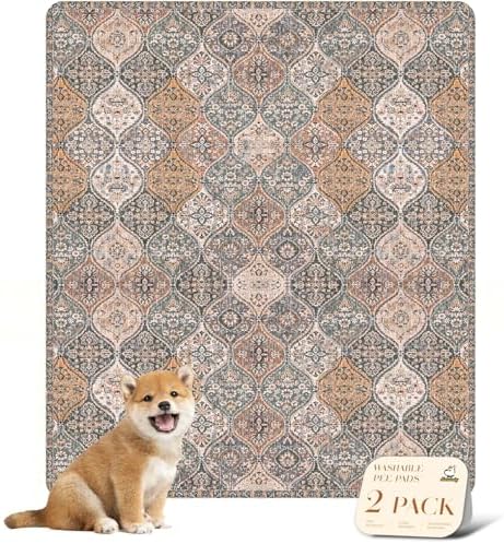 nunubaby Washable Pee Pads for Dogs, Stylish, Non-Slip and Leak-Proof Pee Pads. Reusable Potty Pads for Dogs for Crates and Floors.(Brown/Multi,31" x36" ) by Nunubaby