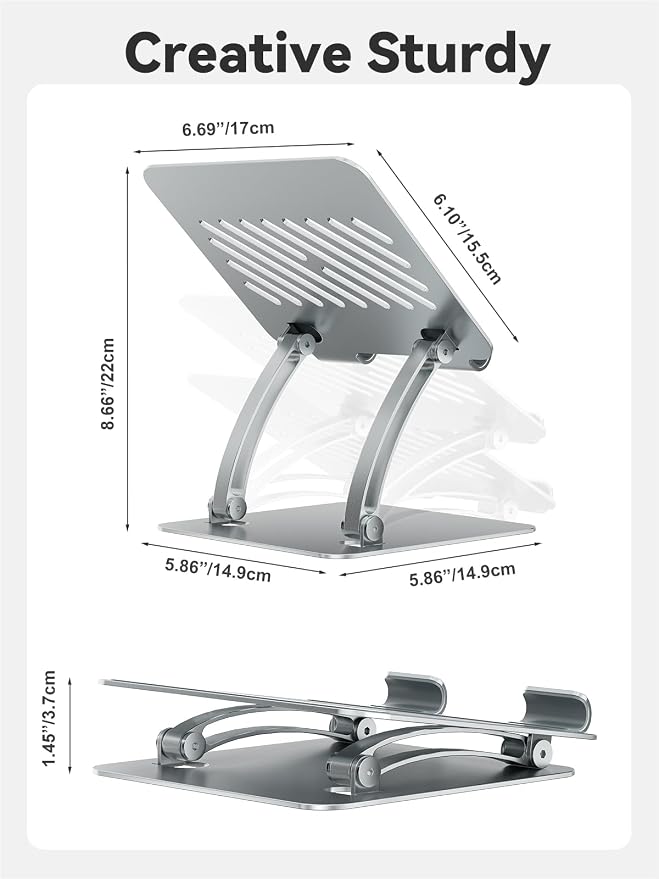 tounee Tablet Holder Stand, Dual Rod Adjustable Aluminum Desktop Stand, Compatible with 4.7-16.9" iPads, Surface Tablets, Portable Monitors, Kindle & More (Silver) - Image 6
