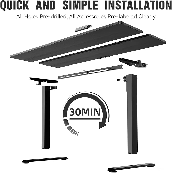 Veken Standing Desk, 63×23.6 Inch Electric Gaming Table, Black | Height Adjustable Sit Stand Up Computer Tables for Home Office, Study , Writing, Suit students, employees and group work - Image 4