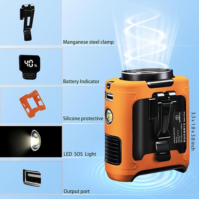 CAZOKASI Personal Waist Clip Fan Rechargeable Wearable Hand Free Wearable Cooler Fan for Traveling Working Outdoor Office (10000mAh / Orange) - Image 4