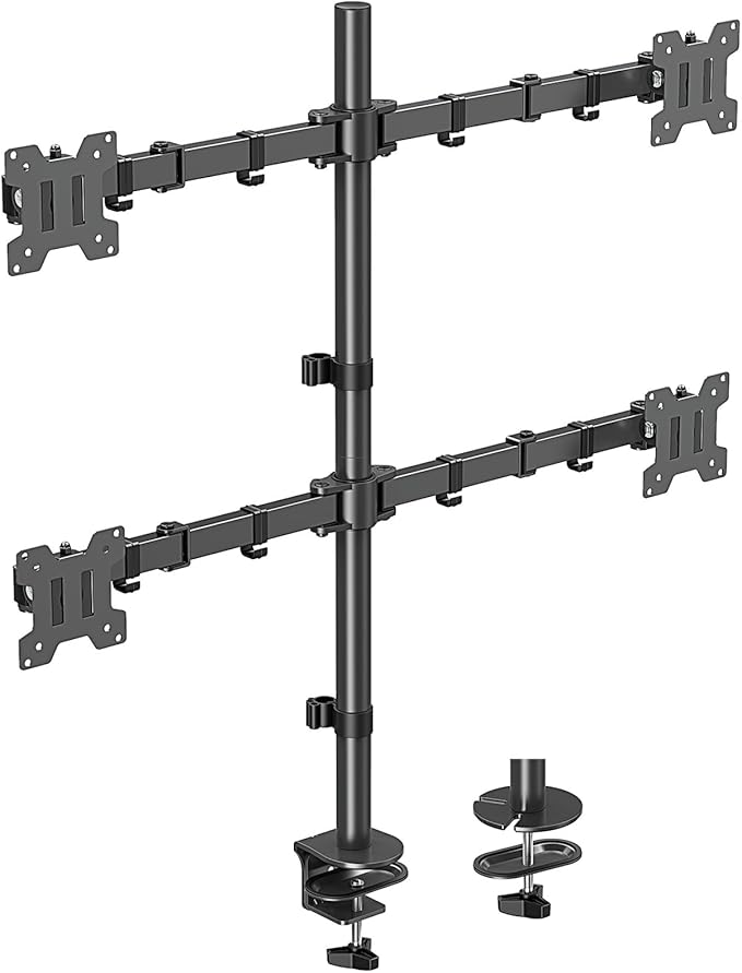 MOUNTUP Quad Monitor Stand, 4 Monitors Desk Mount for 17 to 32 inch Computer Screens, Fully Adjustable Stacked Mount with Tilt Swivel, 4 Heavy Duty Monitor Mount, Holds up to 17.6lbs per Arm by MOUNTUP