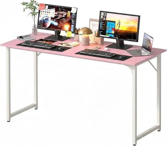PayLessHere | 55 Inch Computer Desk | Pink | Office Desk with Metal Frame, Adjustable Feet | Water-Resistant, Scratchproof Surface | Sturdy Writing Table for Home Office or Study | Pack of 1 by PayLessHere