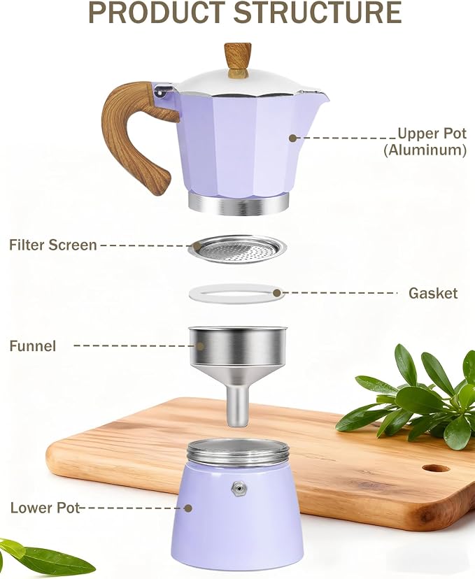 Coffee Maker Stovetop Espresso Maker 9 Cup Aluminum Moka Pot Percolator 15oz 450ml Easy Brewing for Electric Ceramic Stoves Home Camping Italian Cuban Café Classic Purple - Image 8