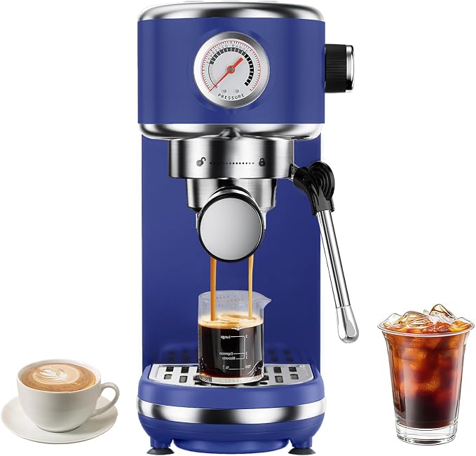 atatix 20 Bar Espresso Machine with Milk Frother, Compact Espresso Maker | Stainless Steel Coffee Machine with Precise Temp Control & 44oz Removable Water Tank for Latte, Cappuccino, Dark Blue by ATATIX