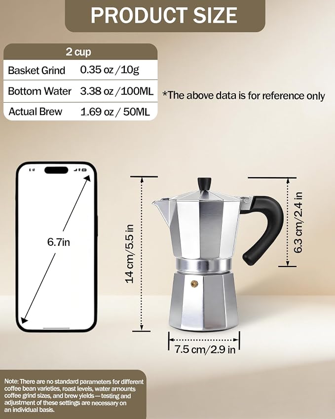 Coffee Maker Stovetop Espresso Maker 2 Cup Aluminum Moka Pot Percolator 3.3oz 100ml Easy Brewing for Electric Ceramic Stoves Home Camping Italian Cuban Café Classic Silver - Image 2