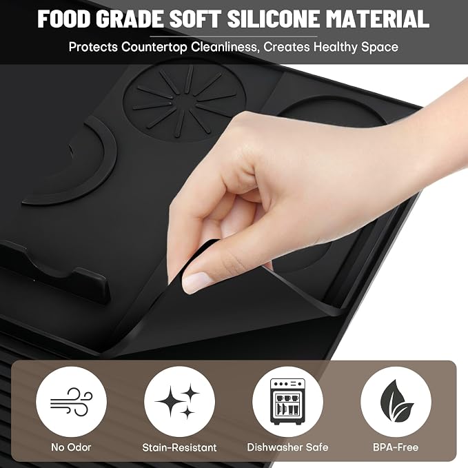 Silicone Coffee Mat Compatible with Ninja Luxe Espresso Coffee Machine ES601/ES701 & Most Home Espresso Machines - 23"x15" Anti-Slip Heat-Resistant - Maker Bar | Tamping Mat | Top Mat (3-in-1) - Image 5