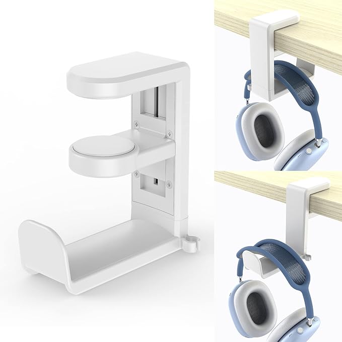 EURPMASK PC Gaming Headset Stand - Adjustable Clamp-on Headphone Holder, 360 Degree Swivel & Cable Clip Organizer - White by EURPMASKChoosethecolorofeurope