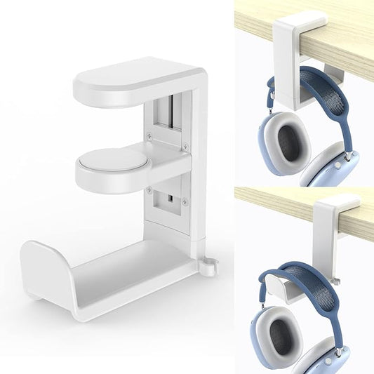 EURPMASK PC Gaming Headset Stand - Adjustable Clamp-on Headphone Holder, 360 Degree Swivel & Cable Clip Organizer - White by EURPMASKChoosethecolorofeurope
