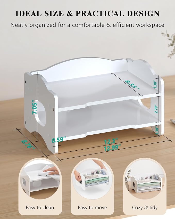 WALI Desk File Organizer, 2 Tier Stackable Desktop Paper Letter Tray Organizer with Handle, Office Desk Accessories & Workspace Organizers for Office, Home, School Supplies, 1 Pack, White - Image 6